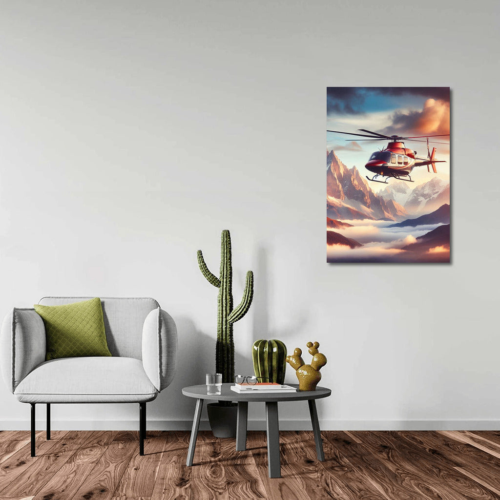 Training Helicopter Over Majestic Mountains