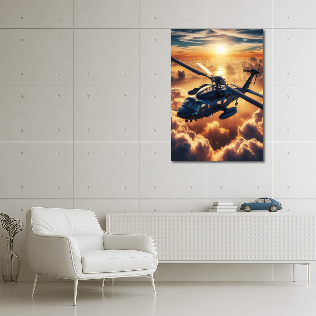 Sunrise Above the Clouds: Helicopter in the Sky