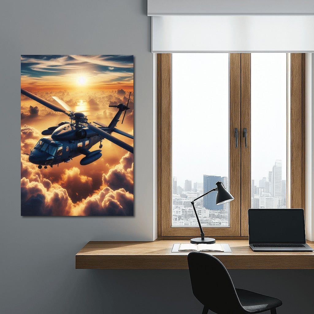 Sunrise Above the Clouds: Helicopter in the Sky