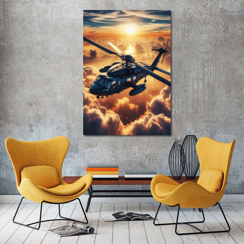 Sunrise Above the Clouds: Helicopter in the Sky