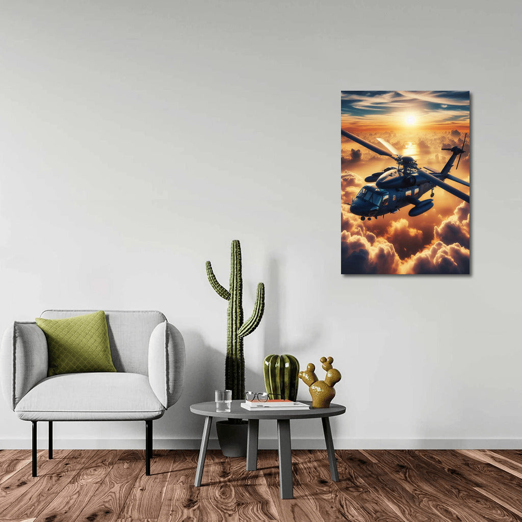 Sunrise Above the Clouds: Helicopter in the Sky