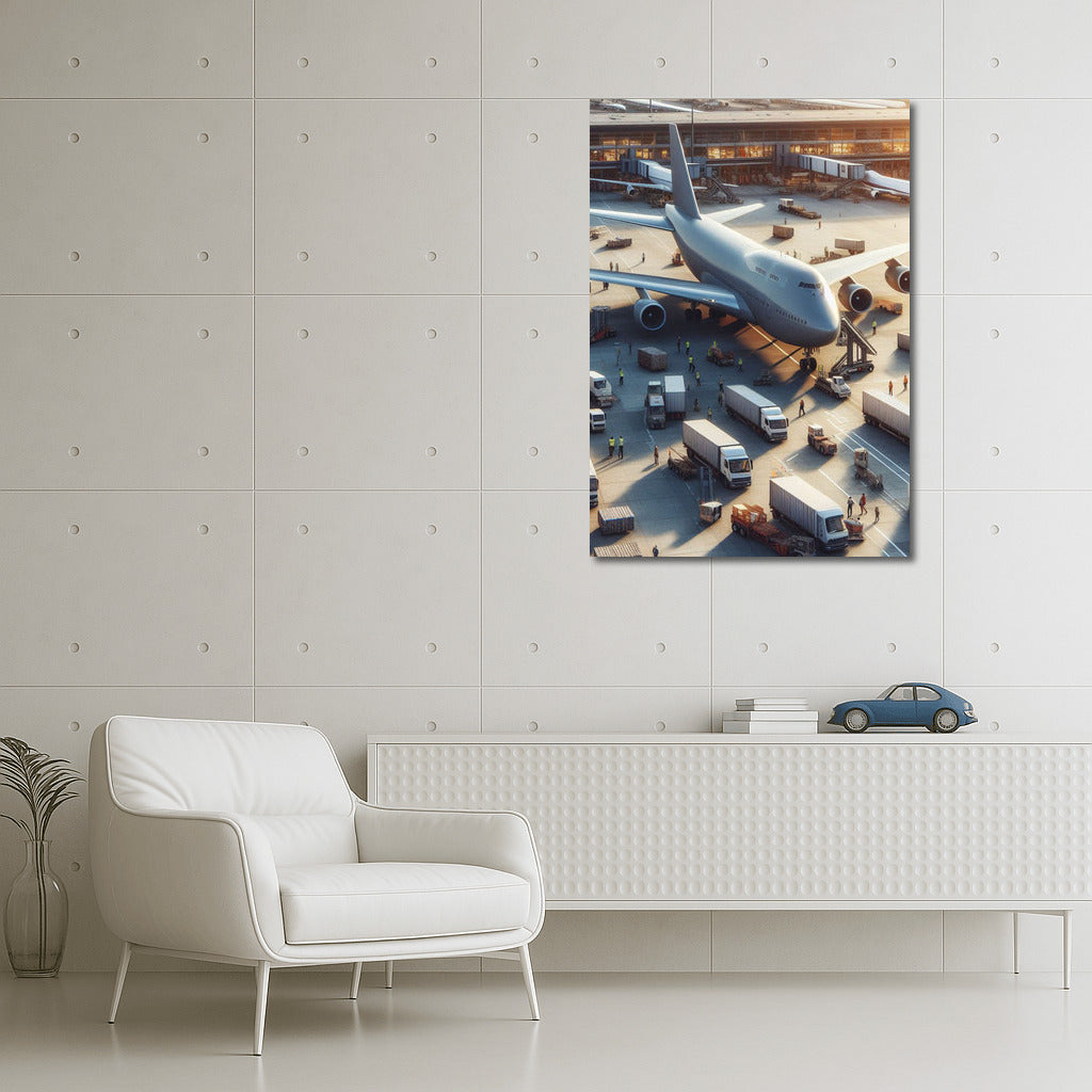 Power of Transport Aircraft Against Busy Airport Background