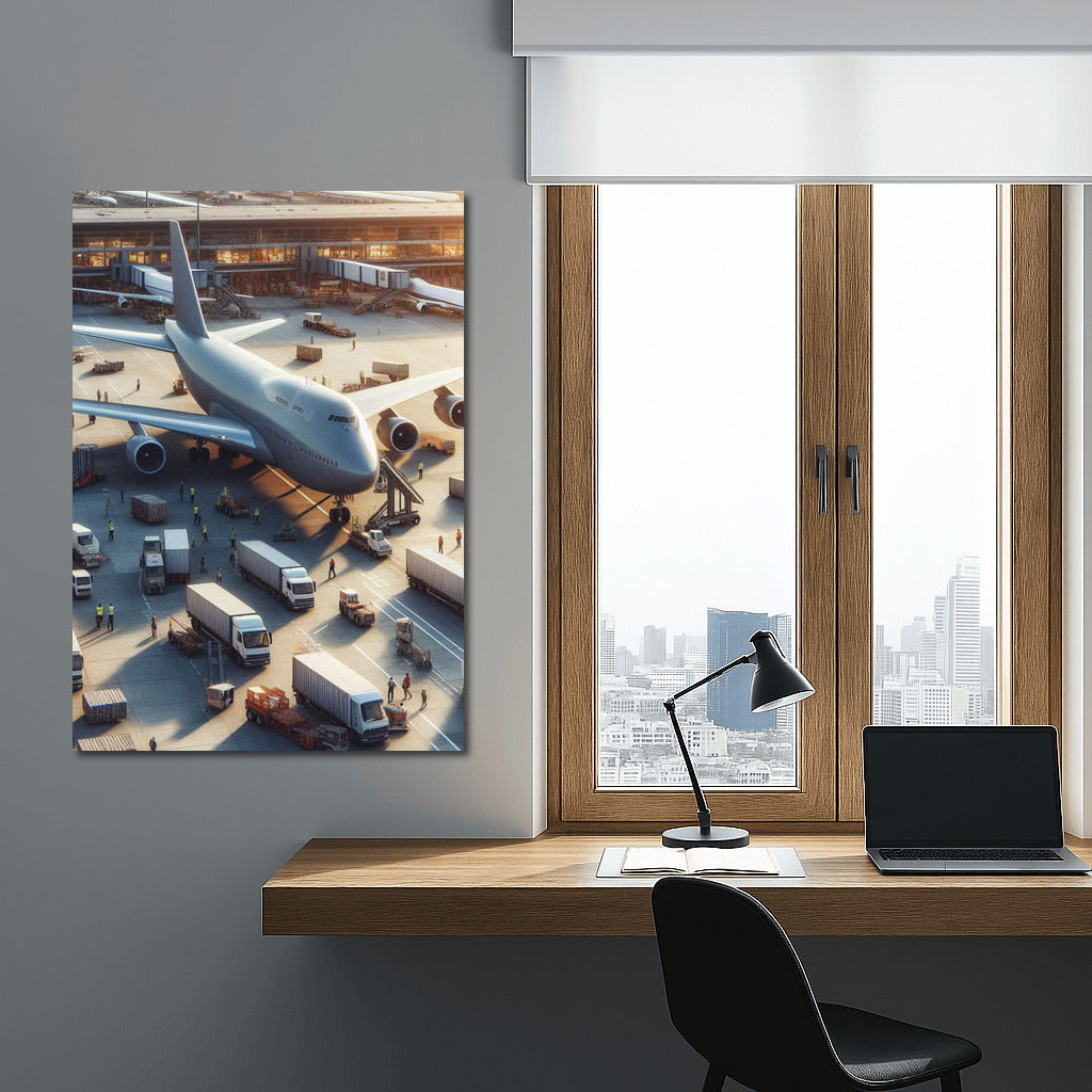 Power of Transport Aircraft Against Busy Airport Background