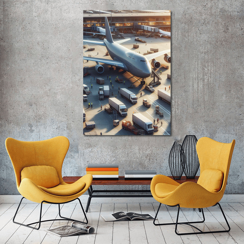 Power of Transport Aircraft Against Busy Airport Background