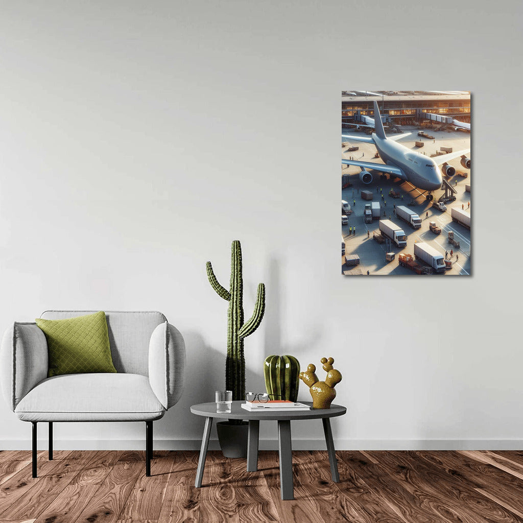 Power of Transport Aircraft Against Busy Airport Background