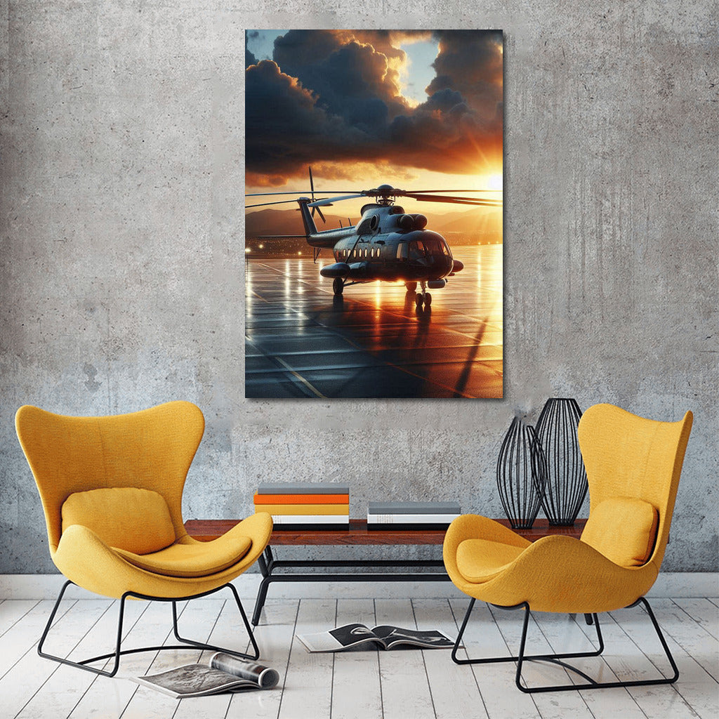 Transport Helicopters: Sunset Majesty at the Airport