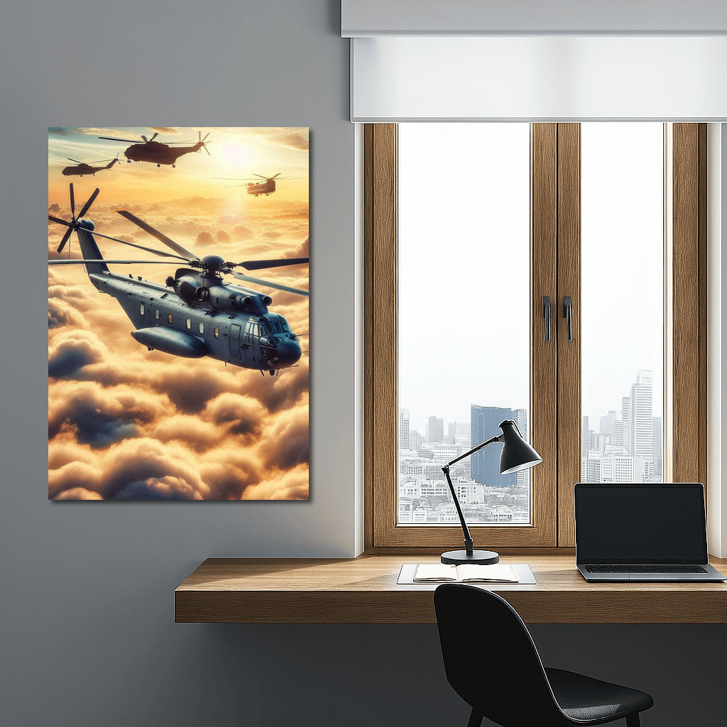 Hovering Transport Helicopters in the Clouds: Dynamics of the Skies