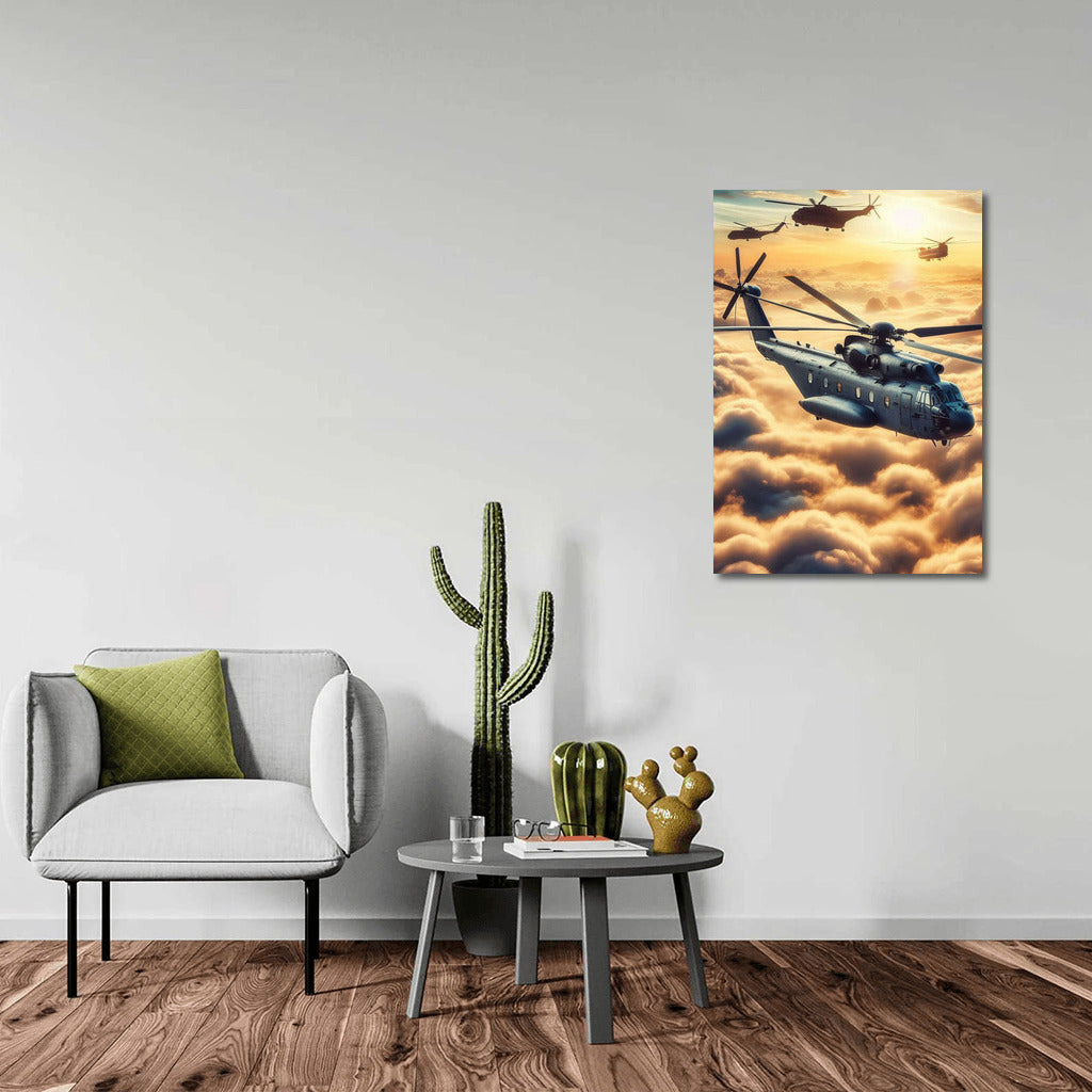 Hovering Transport Helicopters in the Clouds: Dynamics of the Skies