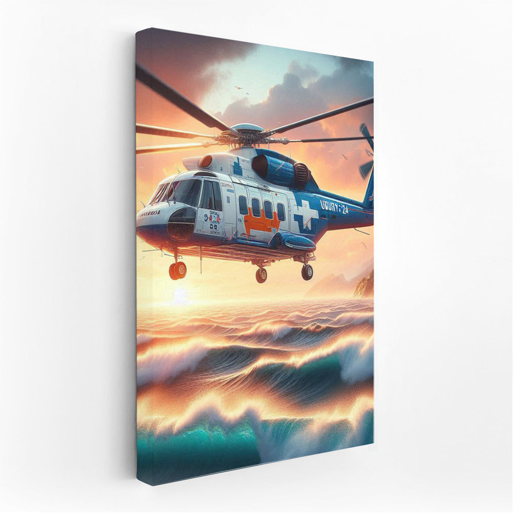 Helicopter Power Over Stormy Ocean: Dynamics and Adventure