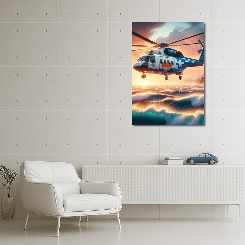 Helicopter Power Over Stormy Ocean: Dynamics and Adventure