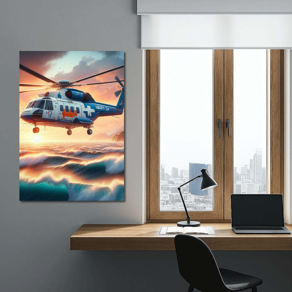 Helicopter Power Over Stormy Ocean: Dynamics and Adventure