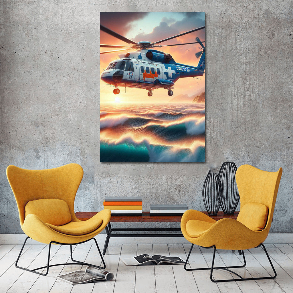 Helicopter Power Over Stormy Ocean: Dynamics and Adventure