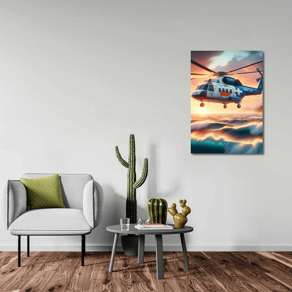 Helicopter Power Over Stormy Ocean: Dynamics and Adventure