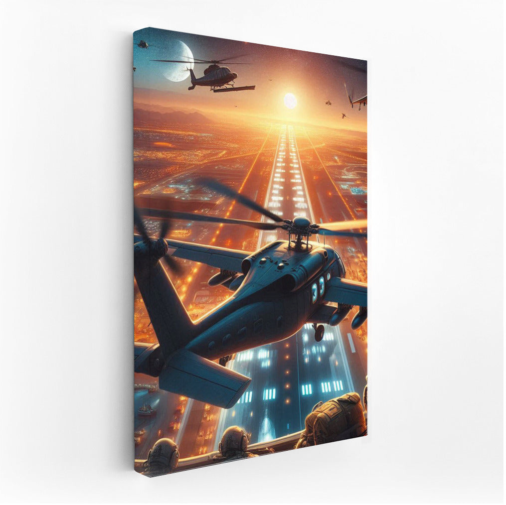 Night Mission: Utility Helicopters Over Runway