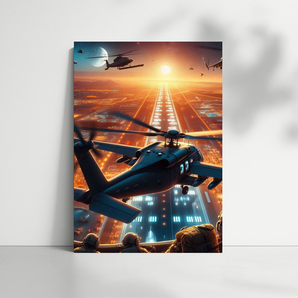 Night Mission: Utility Helicopters Over Runway