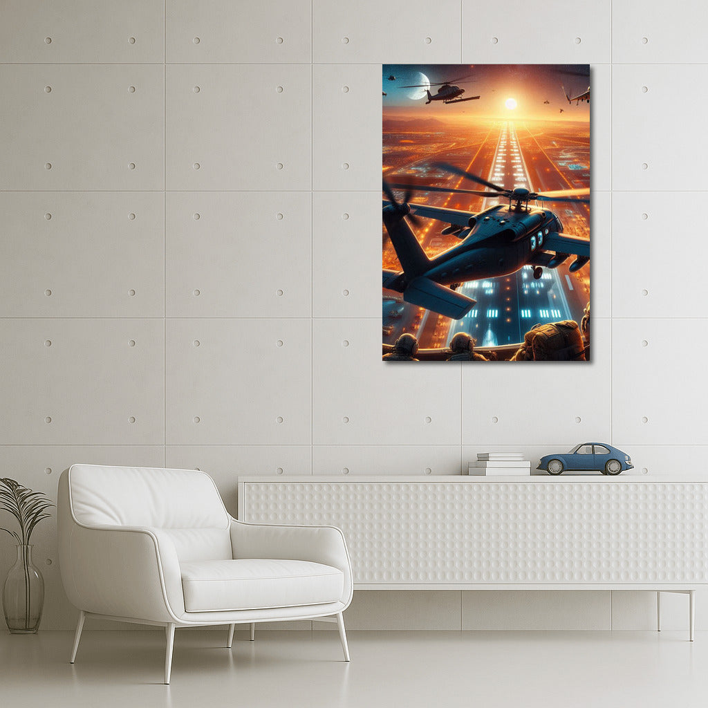 Night Mission: Utility Helicopters Over Runway