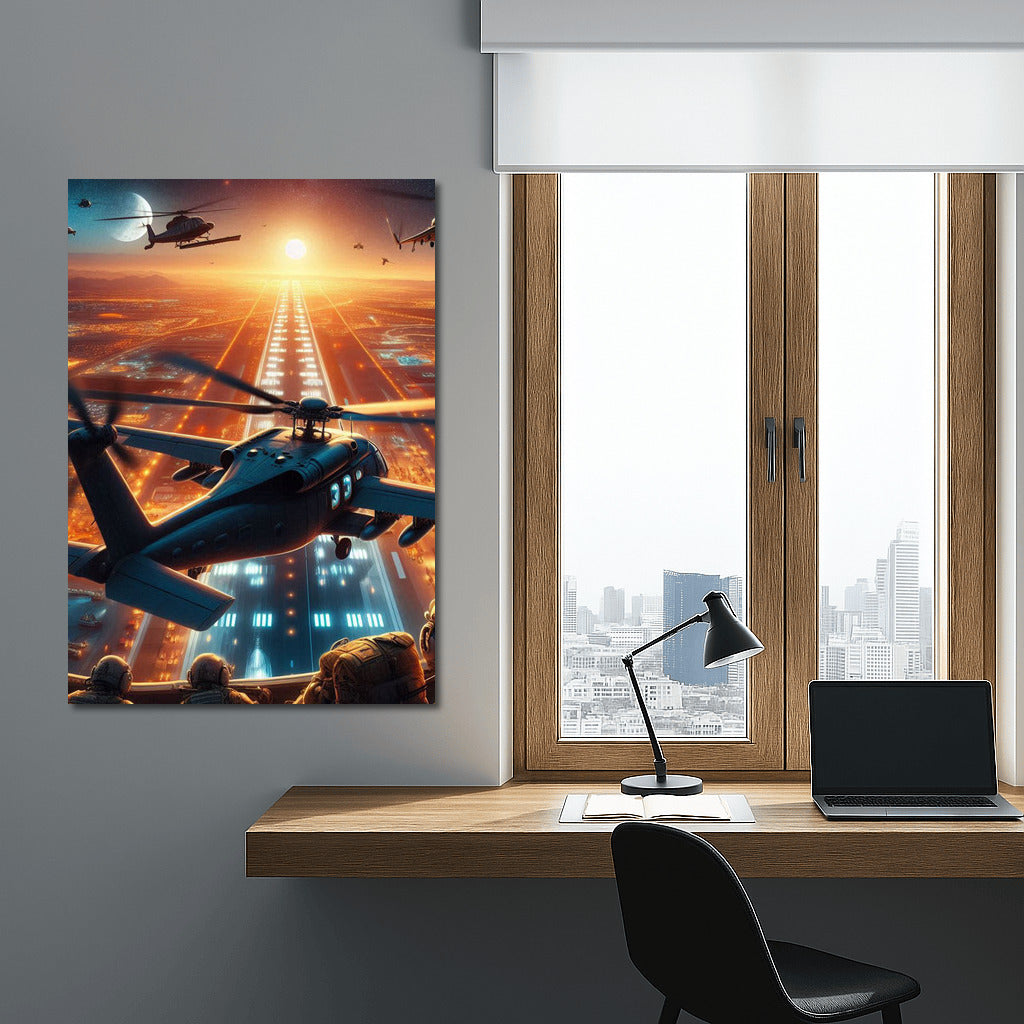 Night Mission: Utility Helicopters Over Runway