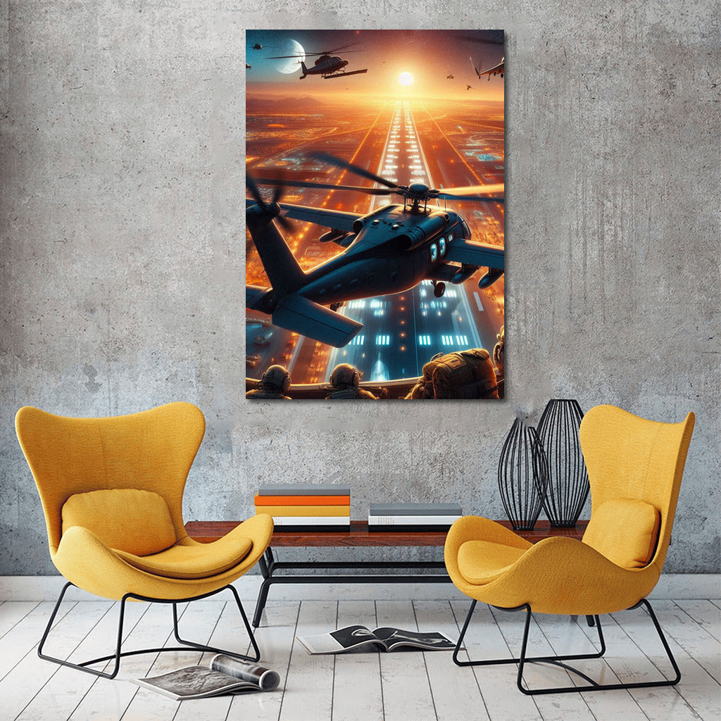 Night Mission: Utility Helicopters Over Runway