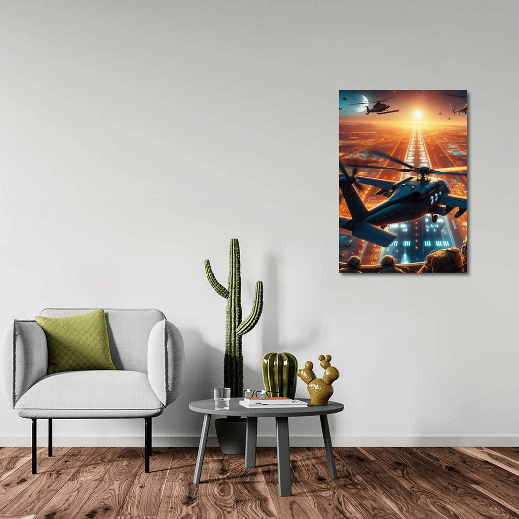 Night Mission: Utility Helicopters Over Runway