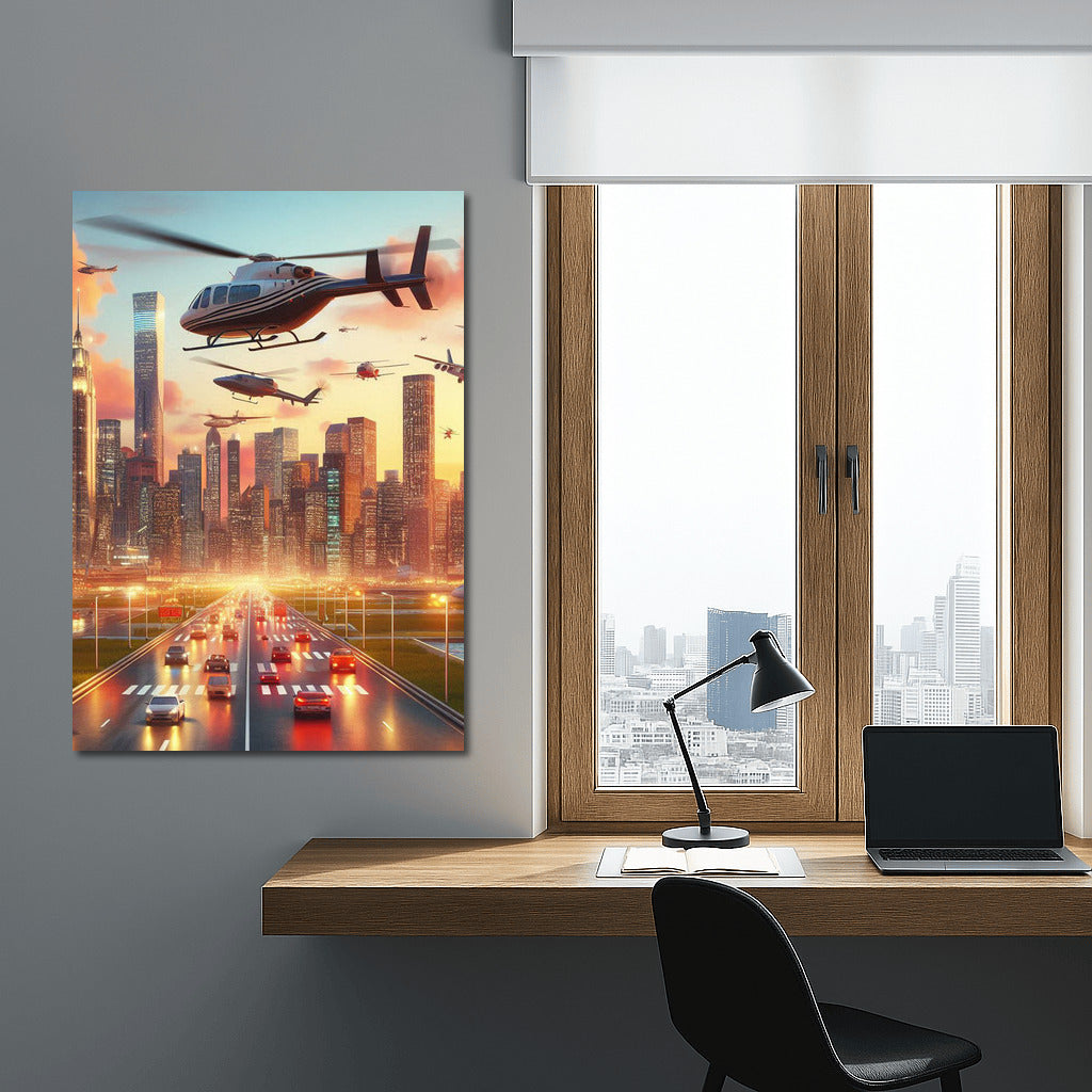 Sunset Flight: Helicopters over the City