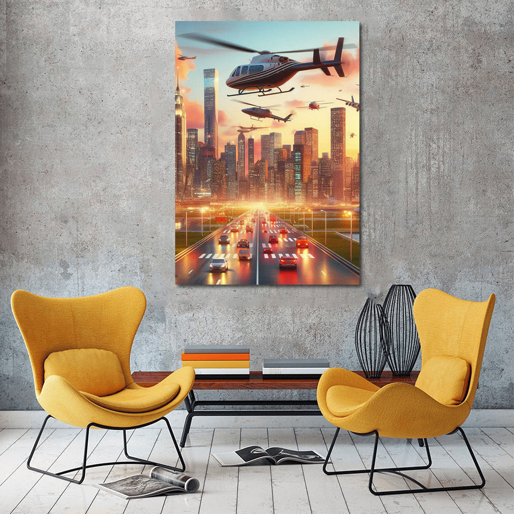 Sunset Flight: Helicopters over the City