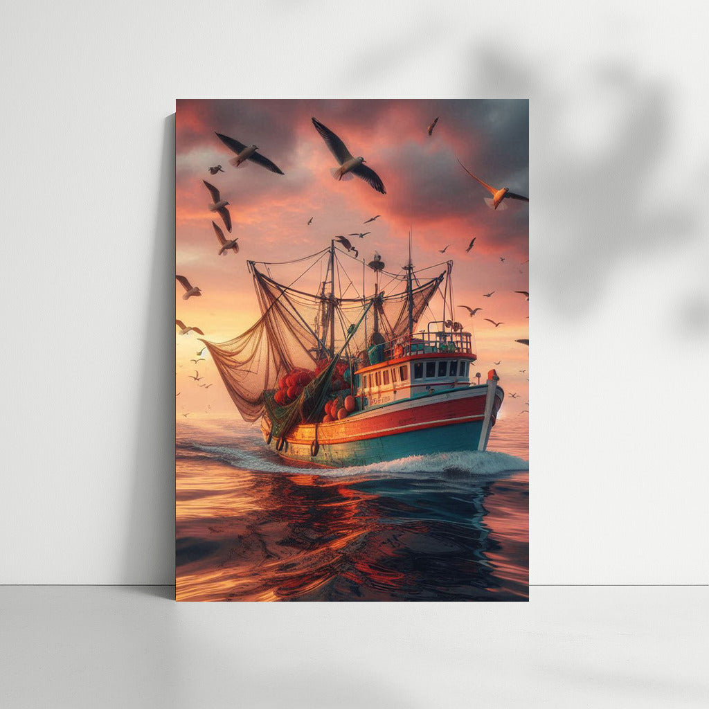 Trawlers in the Sunset Glow: Sea Symphony of the Evening