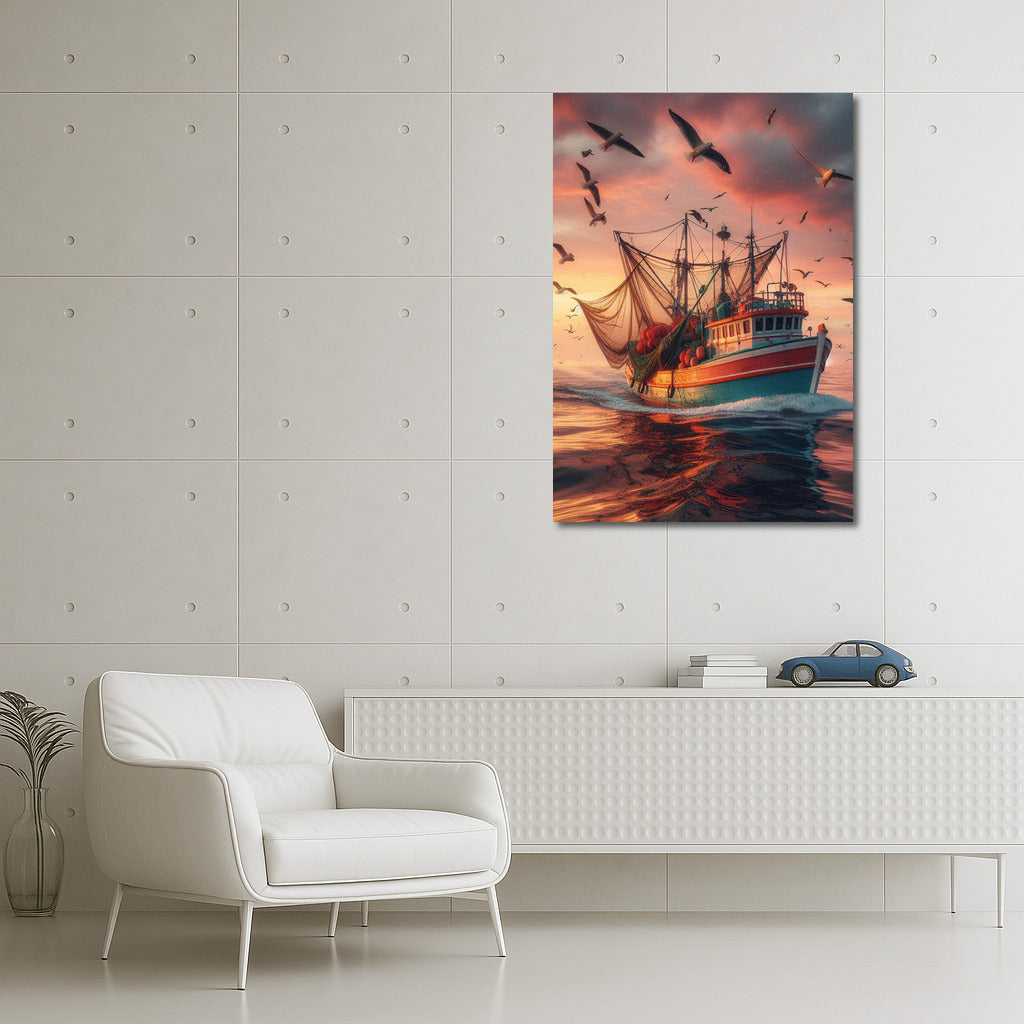 Trawlers in the Sunset Glow: Sea Symphony of the Evening