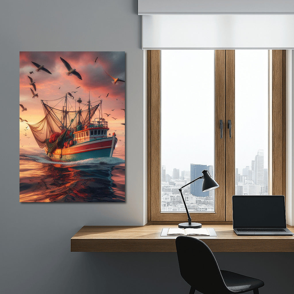 Trawlers in the Sunset Glow: Sea Symphony of the Evening