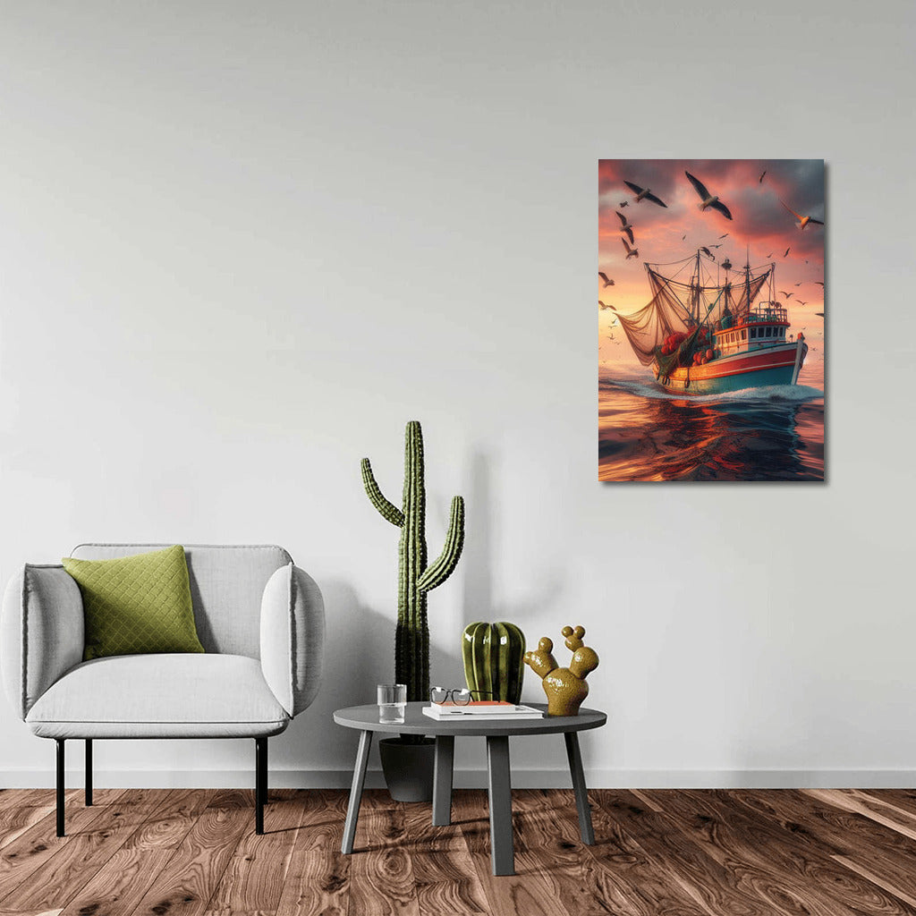 Trawlers in the Sunset Glow: Sea Symphony of the Evening