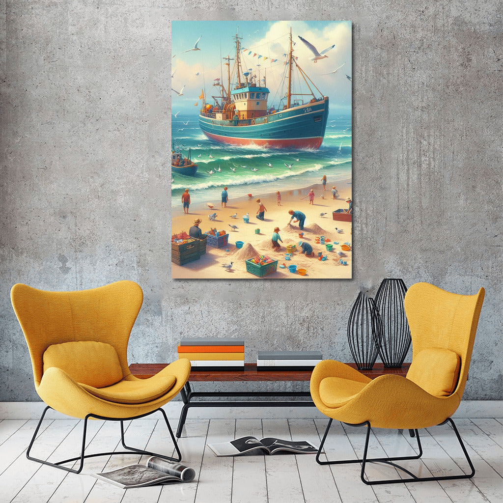 Fishermen and Seagulls on the Waves Trawlers Beach 1: Sea Idyll