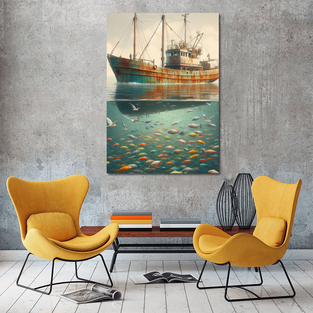 Sea Symphony: Trawler and Bright Fish in Trawlers Sea 2