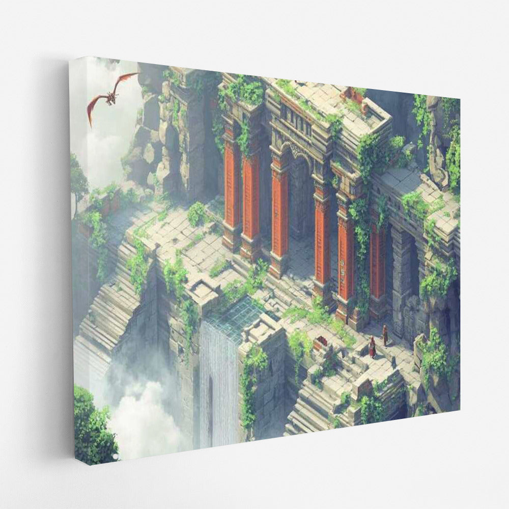 Isometric Fantasy: Dragon and Ancient Ruins