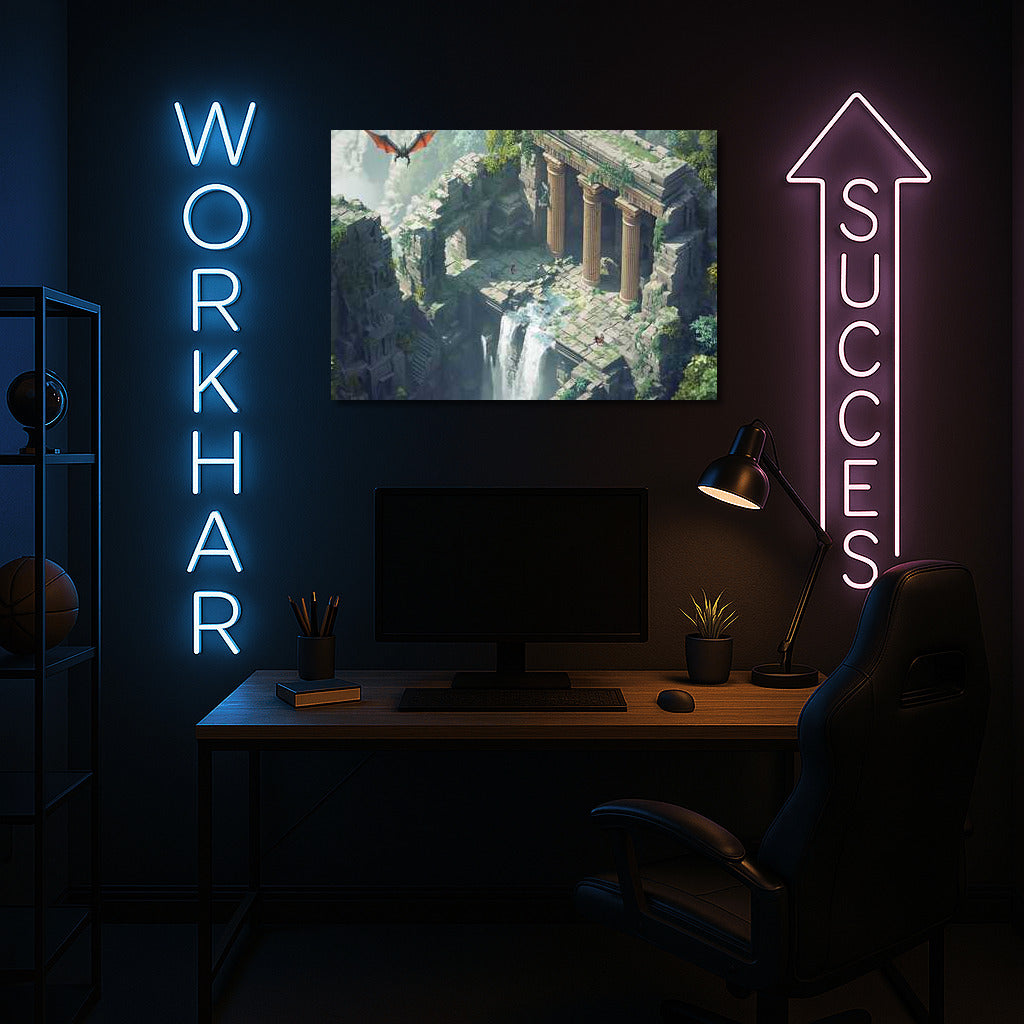 Dragon Skies: An Isometric View of Ancient Ruins in a Fantasy World