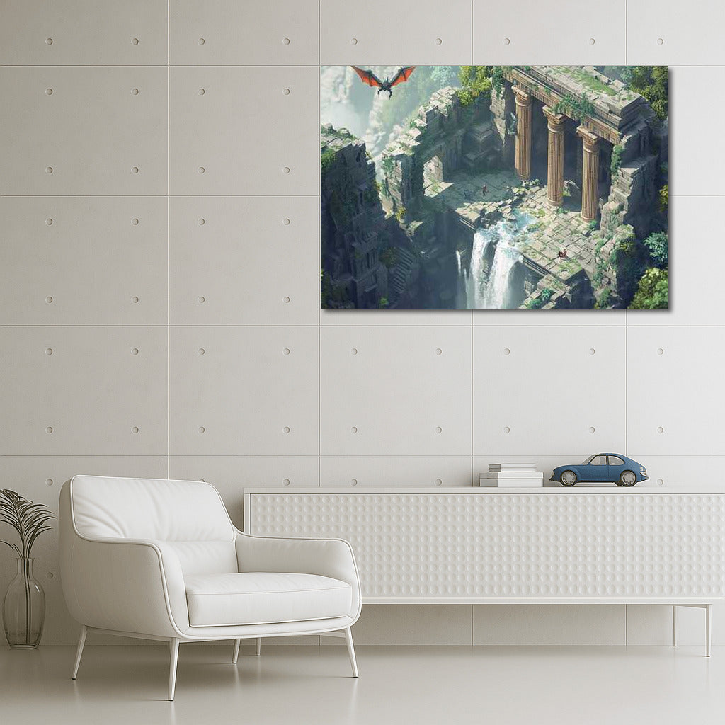 Dragon Skies: An Isometric View of Ancient Ruins in a Fantasy World