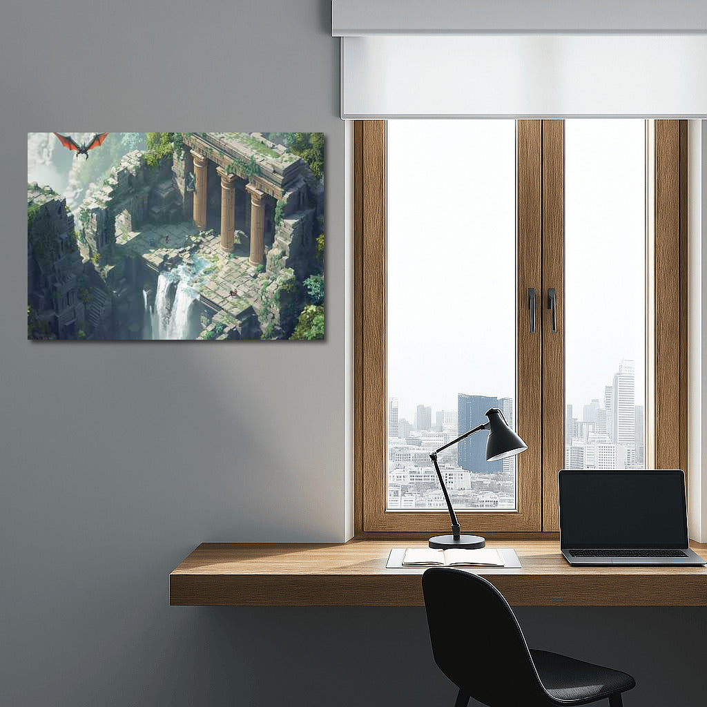 Dragon Skies: An Isometric View of Ancient Ruins in a Fantasy World