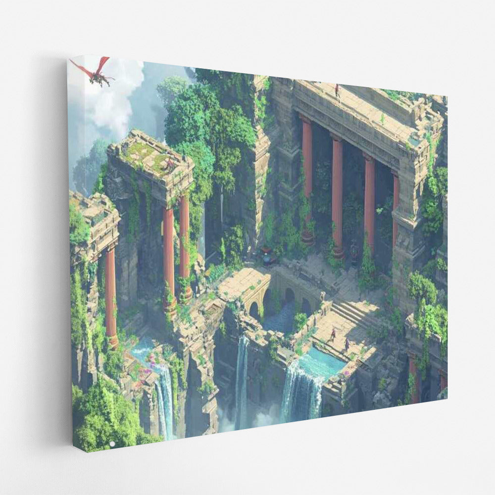 Dragon Over Ancient Ruins: Isometric Fantasy World