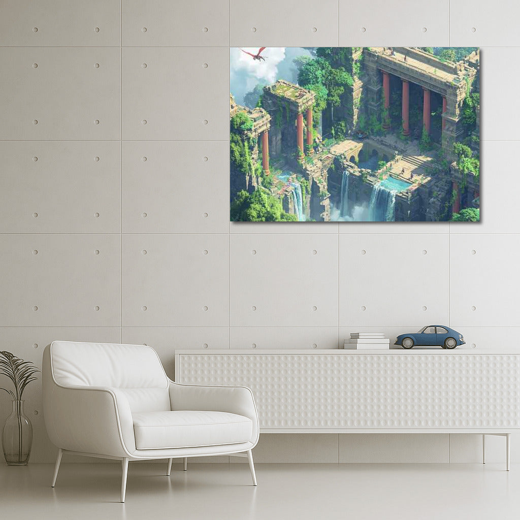 Dragon Over Ancient Ruins: Isometric Fantasy World