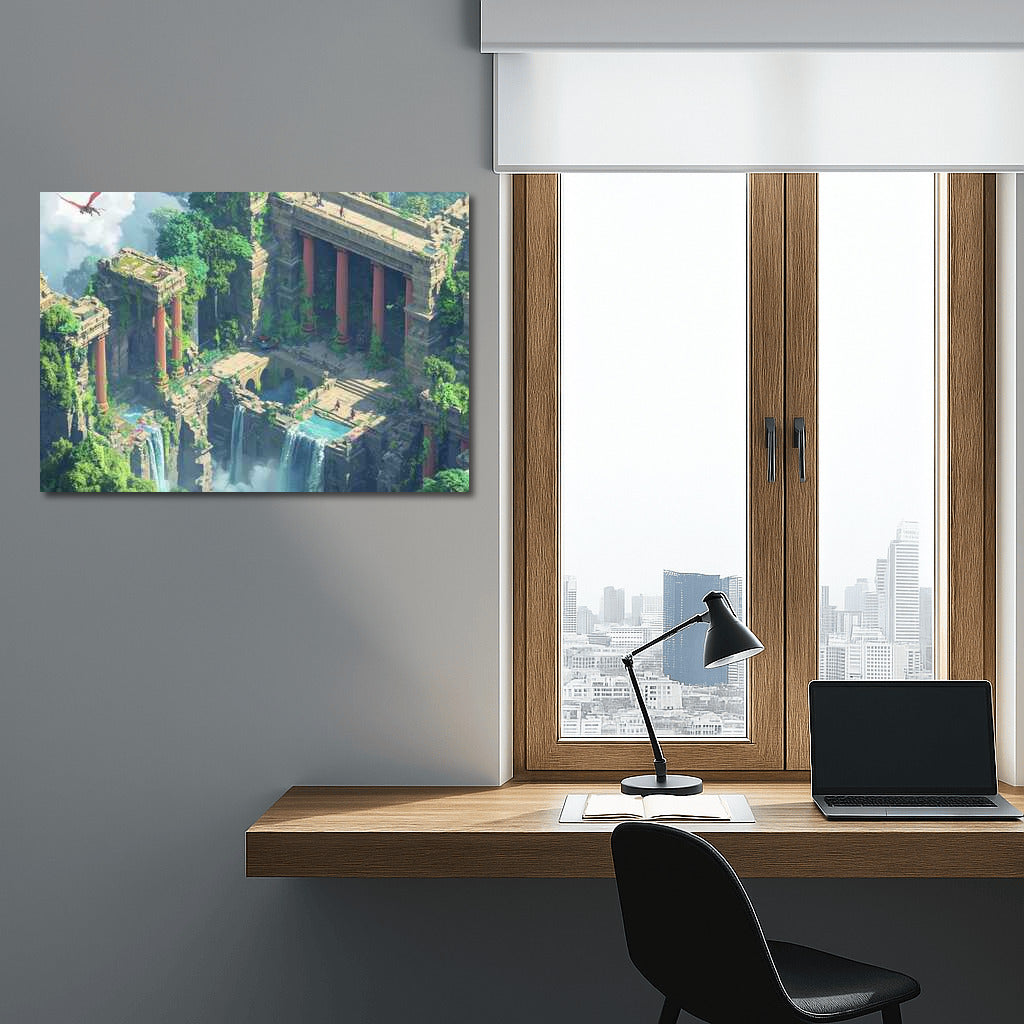 Dragon Over Ancient Ruins: Isometric Fantasy World