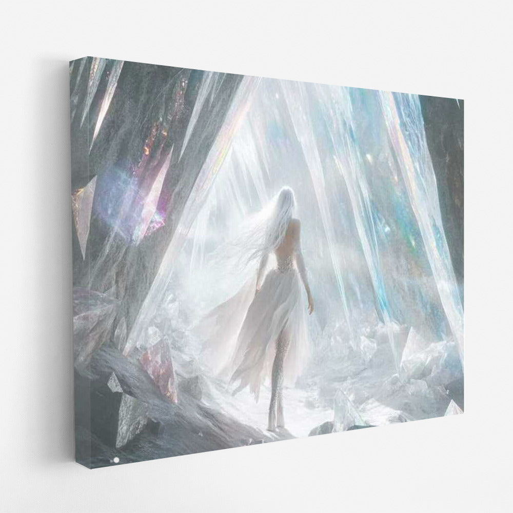 Glacial Grotto Glow: Mysterious Silhouette in Fantasy World