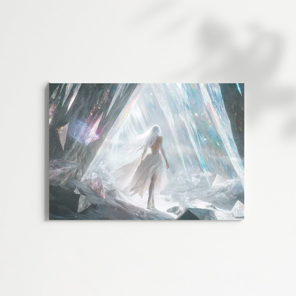 Glacial Grotto Glow: Mysterious Silhouette in Fantasy World