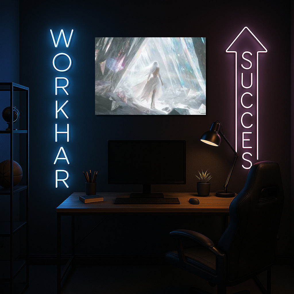 Glacial Grotto Glow: Mysterious Silhouette in Fantasy World