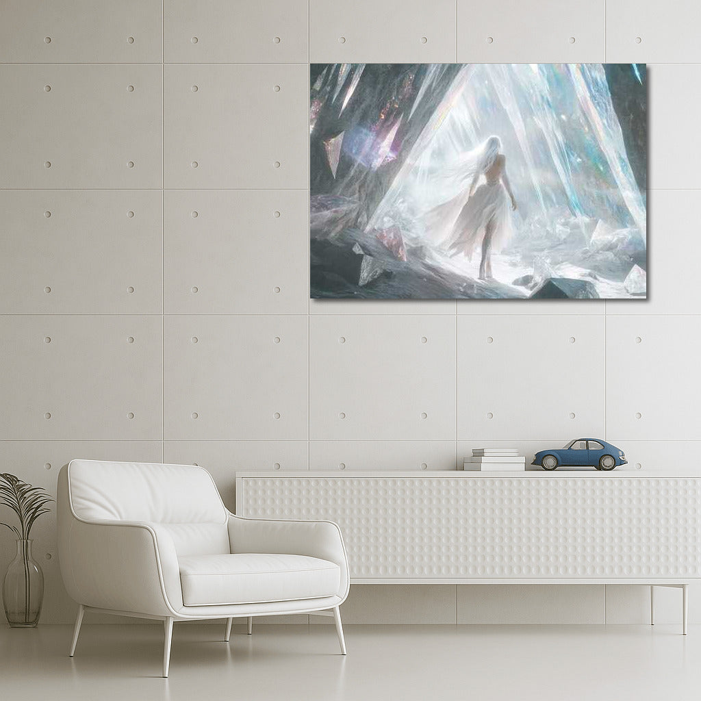 Glacial Grotto Glow: Mysterious Silhouette in Fantasy World