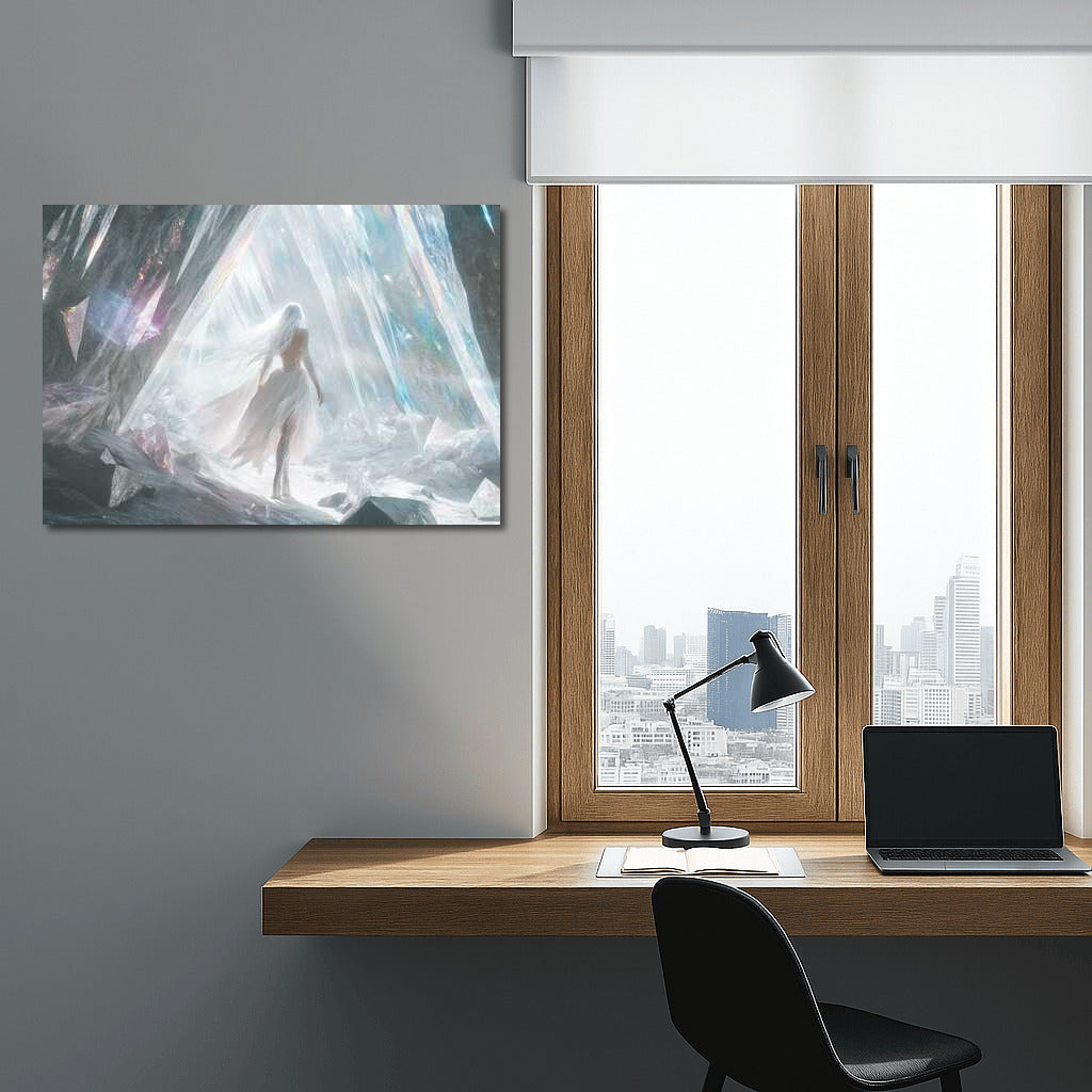 Glacial Grotto Glow: Mysterious Silhouette in Fantasy World