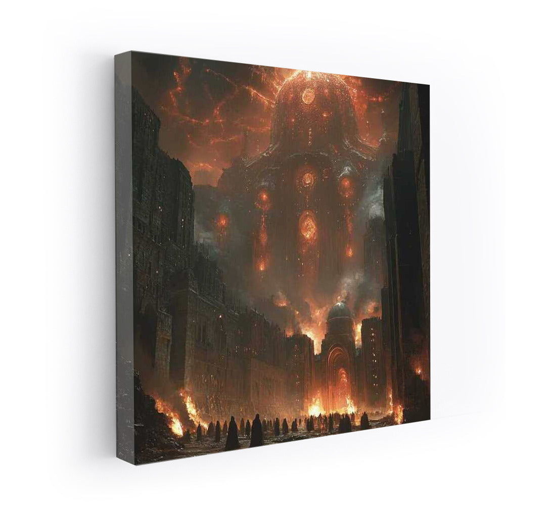 Fire Skies of Ancient City: Epic Fantasy Scene