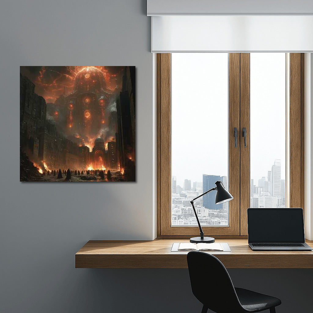 Fire Skies of Ancient City: Epic Fantasy Scene