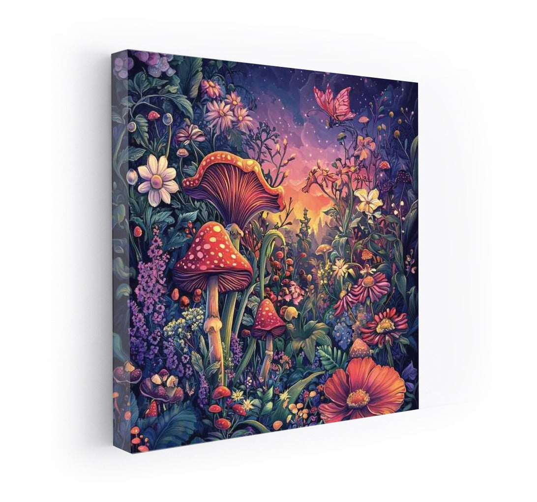 Fairytale Garden: Live Flowers and Mushrooms in Bright Colors