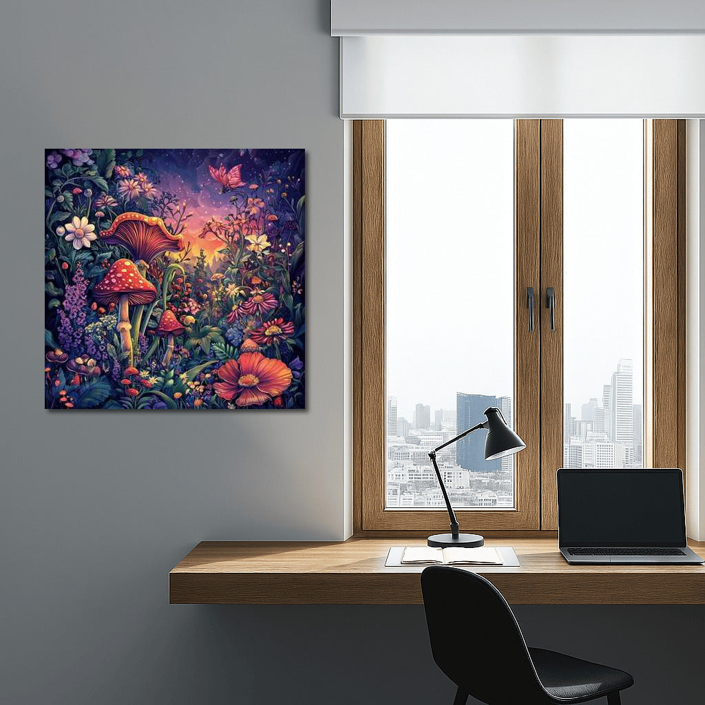 Fairytale Garden: Live Flowers and Mushrooms in Bright Colors