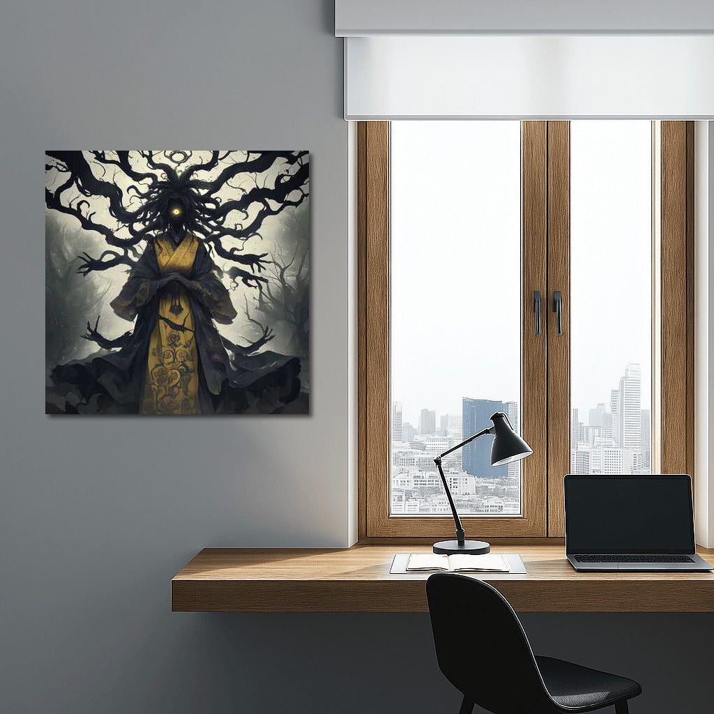 Secret of the Shadows: Creepy Figure in the Dark Forest Fantasy Horror