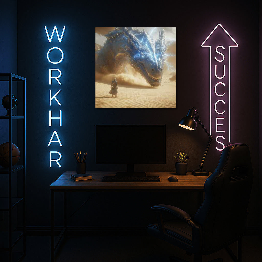 Epic Battle: Huge Dragon and Mysterious Hero in Fantasy World