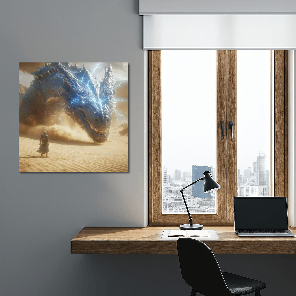 Epic Battle: Huge Dragon and Mysterious Hero in Fantasy World